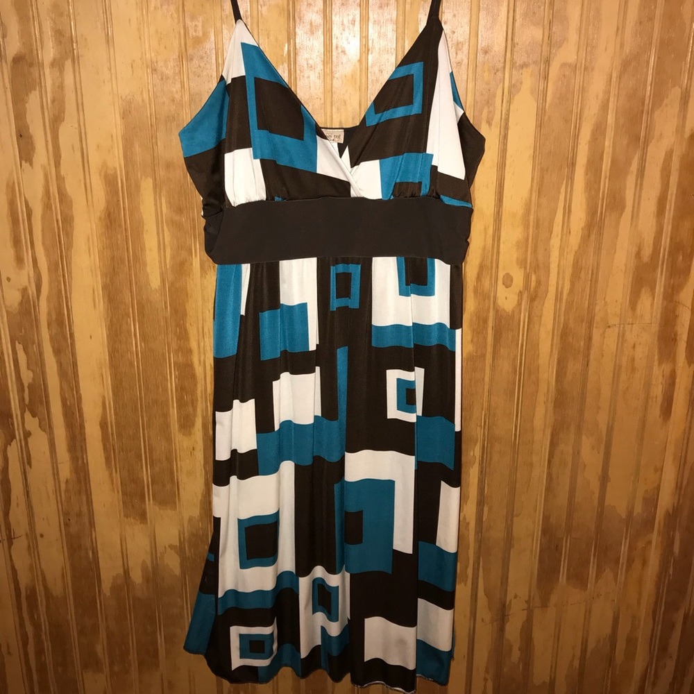 too mi USA Women’s Dress, XL, Teal/ivory/brown